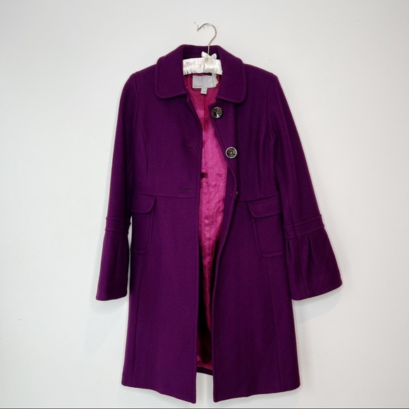 Old Navy purple Peter Pan collar wool blend winter trench coat bell slee… - Picture 3 of 10